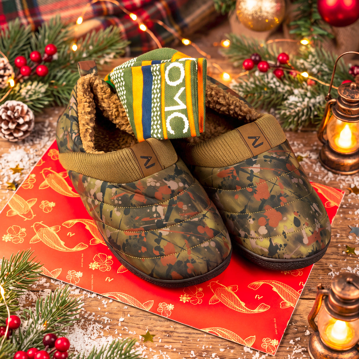 Splash Camo Winter Slipper and Sock Gift Bundle