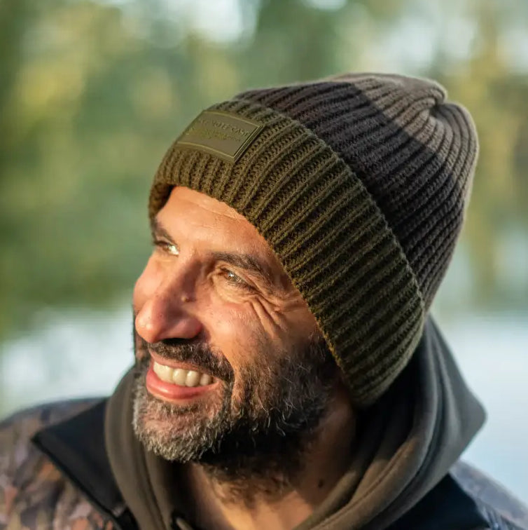 THREE WRAPS STIPED BEANIE WINTER AUTUMN ONE MORE CAST OMC HEADWEAR GREEN CARP FISHING