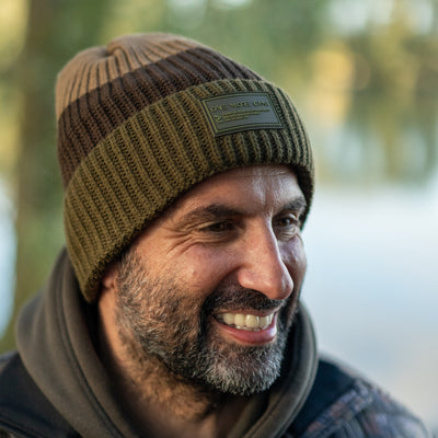 THREE WRAPS STIPED BEANIE WINTER AUTUMN ONE MORE CAST OMC HEADWEAR GREEN CARP FISHING
